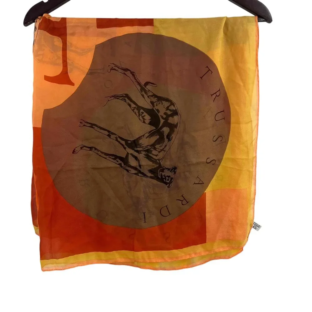TRUSSARDI Womens Multicolor Lightweight Dog Theme Silk Printed‎ Scarf Italy Made